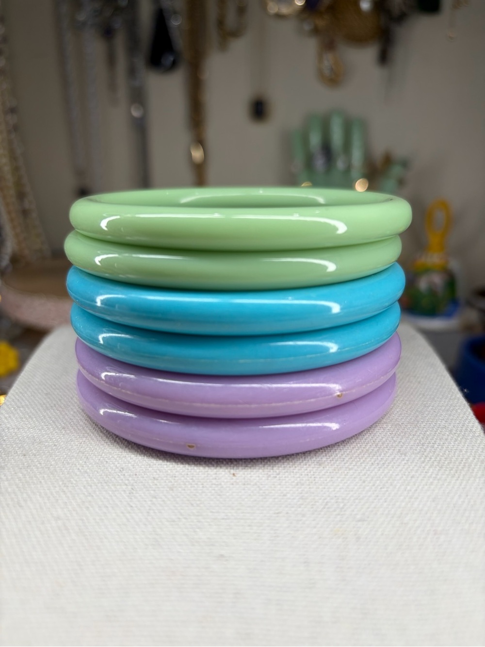 Vintage Bangle Stack 6 Set Bracelet Lot Pastel Blue Green Purple Jewelry Retro
